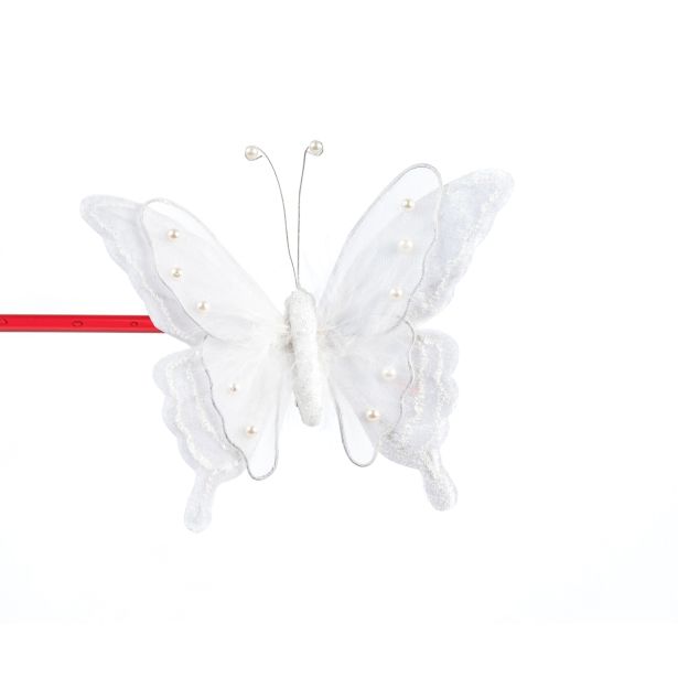 OKRASEK ZA JELKO GLOSSTYLE METULJ BELI NA ŠČIPALKI 15 CM