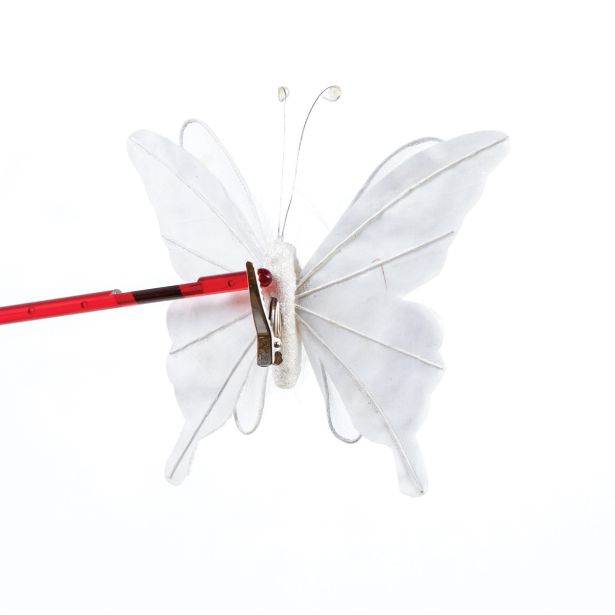 OKRASEK ZA JELKO GLOSSTYLE METULJ BELI NA ŠČIPALKI 15 CM