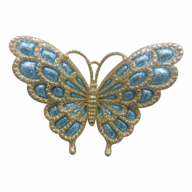OKRASEK ZA JELKO GLOSSTYLE METULJ NA ŠČIPALKI MODRO ZLAT 11.68*2.54*9.65 CM