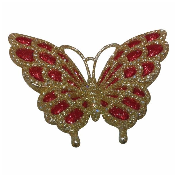 OKRASEK ZA JELKO GLOSSTYLE METULJ NA ŠČIPALKI RDEČ ZLAT 11.68*2.54*9.65 CM