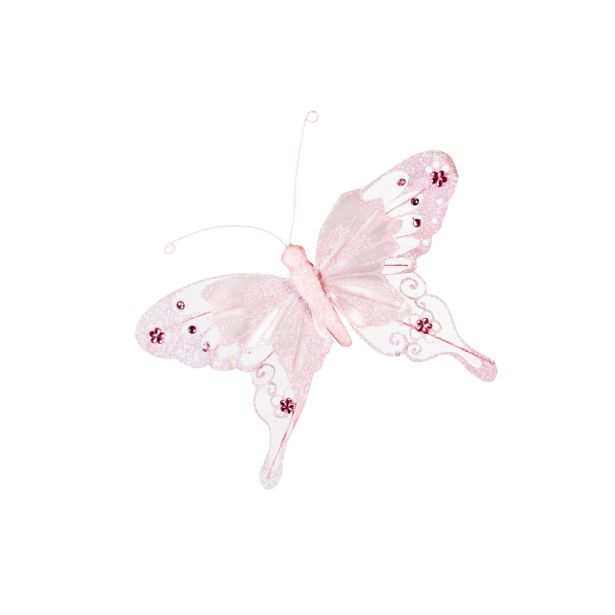 OKRASEK ZA JELKO GLOSSTYLE METULJ ROZA NA ŠČIPALKI 26 CM