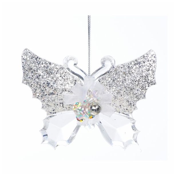 OKRASEK ZA JELKO GLOSSTYLE METULJ TRANSPARENT/SREBRN 8.89*2.03*7.62 CM