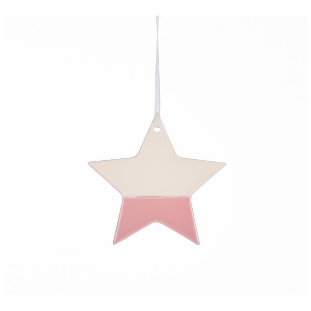 OKRASEK ZA JELKO GLOSSTYLE PORCELAN ZVEZDA 9 CM ROZA/BELA