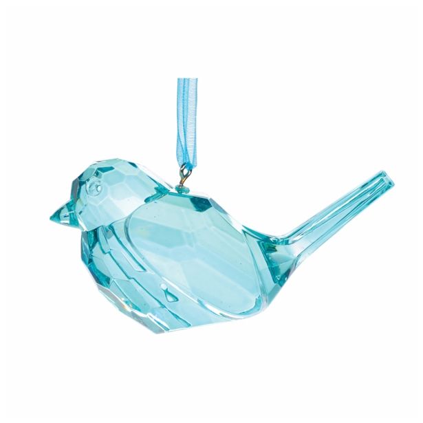 OKRASEK ZA JELKO GLOSSTYLE PTIČEK TRANSPARENT MODRI 4.45CM