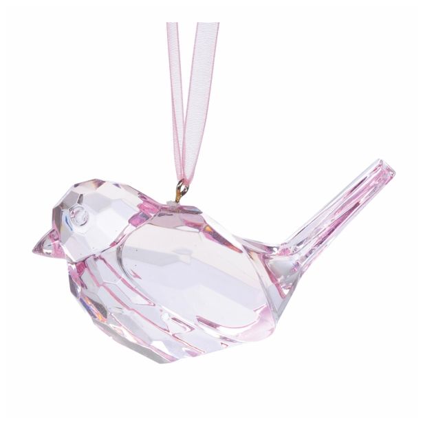 OKRASEK ZA JELKO GLOSSTYLE PTIČEK TRANSPARENT PINK 4.45CM