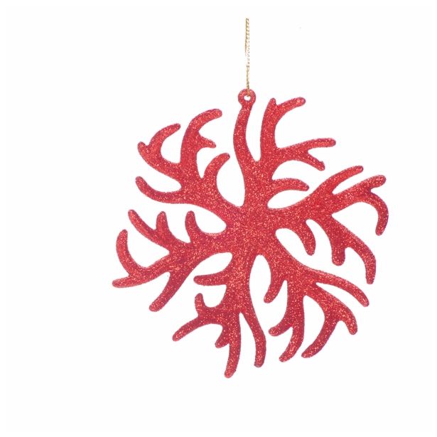 OKRASEK ZA JELKO GLOSSTYLE SNEŽINKA RDEČA 11X 1X12.5CM IZ UMETNE MASE