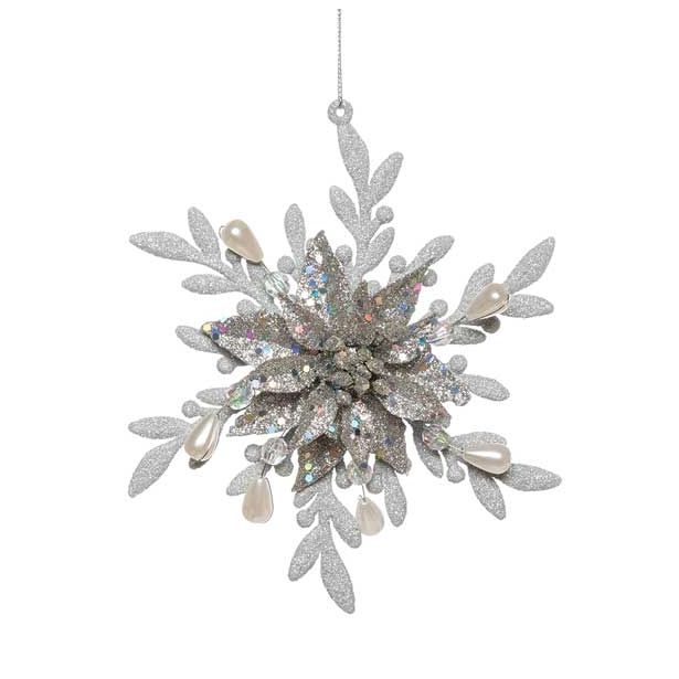 OKRASEK ZA JELKO GLOSSTYLE SNEŽINKA SREBRNA FI 13 CM