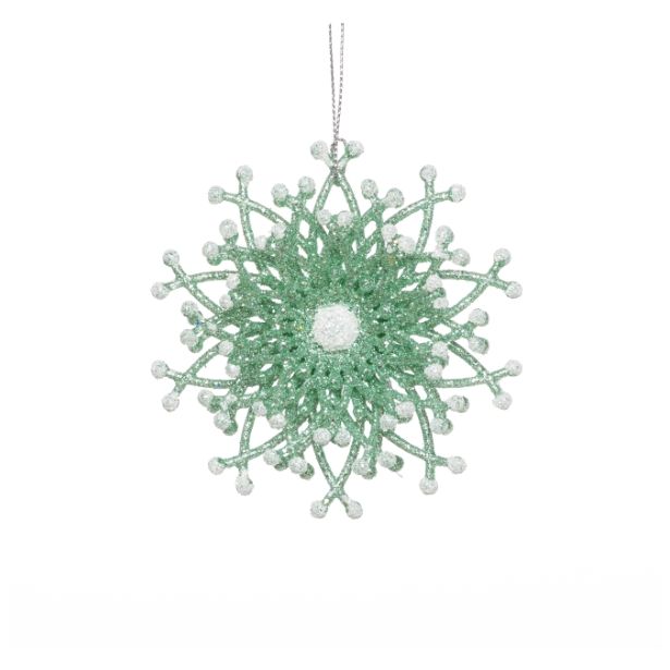 OKRASEK ZA JELKO GLOSSTYLE SNEŽINKA SV. ZELENA 9 CM PREMERA