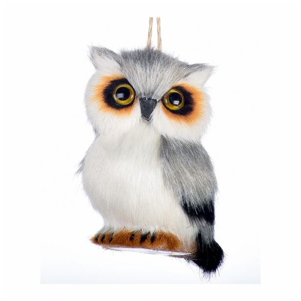 OKRASEK ZA JELKO GLOSSTYLE VISEČA SOVA 7 CM BELA SORTIRANO