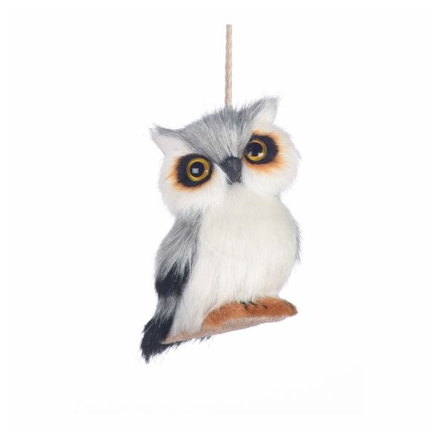 OKRASEK ZA JELKO GLOSSTYLE VISEČA SOVA 7 CM BELA SORTIRANO