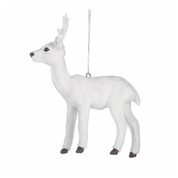 OKRASEK ZA JELKO GLOSSTYLE VISEČI JELEN 13 CM V BELI ALI SIVI BARVI