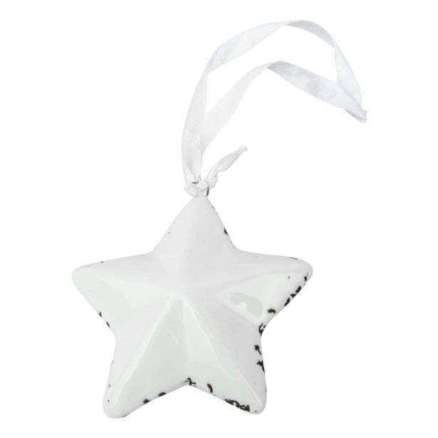 OKRASEK ZA JELKO GLOSSTYLE ZVEZDA KERAMIČNA 6.3 CM BELA Z OBROBO