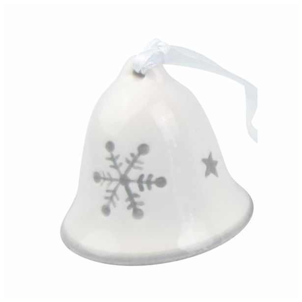 OKRASEK ZA JELKO GLOSSTYLE ZVONEC KERAMIČNI 5 CM BEŽ S SIVIM DEKORJEM