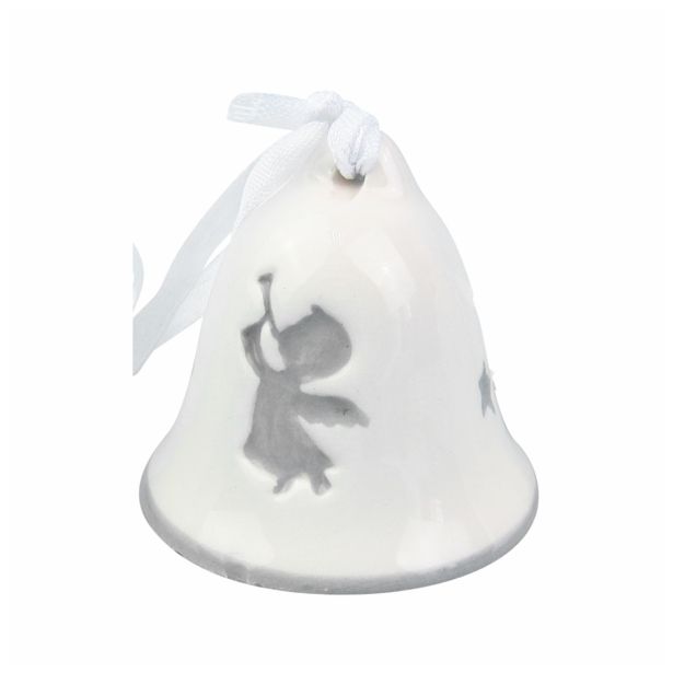 OKRASEK ZA JELKO GLOSSTYLE ZVONEC KERAMIČNI 5 CM BEŽ S SIVIM DEKORJEM