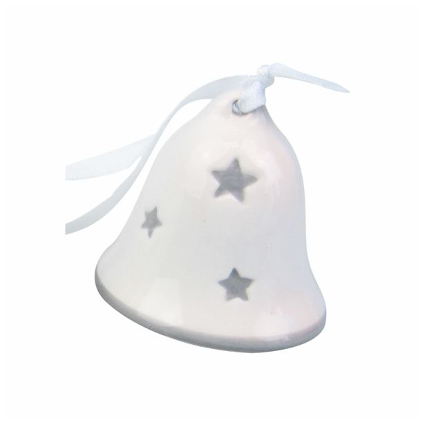 OKRASEK ZA JELKO GLOSSTYLE ZVONEC KERAMIČNI 5 CM BEŽ S SIVIM DEKORJEM