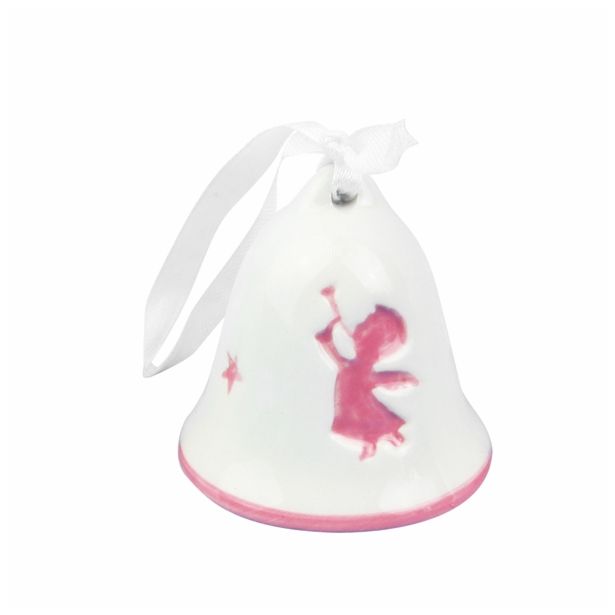 OKRASEK ZA JELKO GLOSSTYLE ZVONEC KERAMIČNI 5 CM BEŽ Z ROZA DEKORJEM