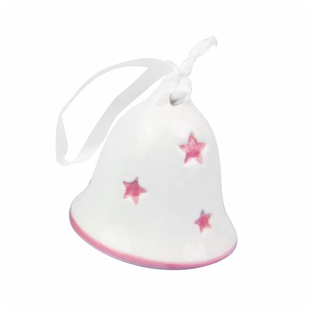 OKRASEK ZA JELKO GLOSSTYLE ZVONEC KERAMIČNI 5 CM BEŽ Z ROZA DEKORJEM