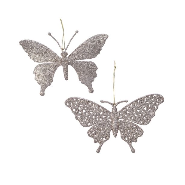 OKRASEK ZA JELKO METULJ 10 CM SORT PERLA