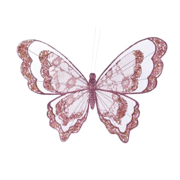 OKRASEK ZA JELKO METULJ ROZA 31 CM SORT