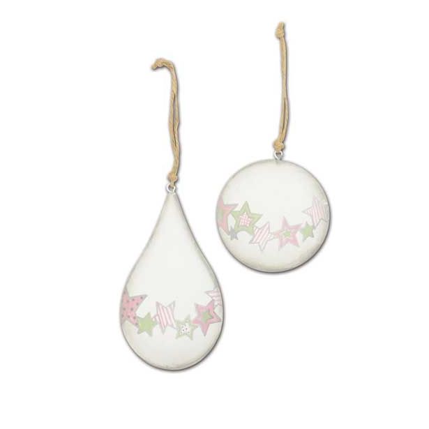 OKRASEK ZA JELKO R+W KOVINSKI KROG/ KAPLJA 8/12CM BELE-ROZA BARVE