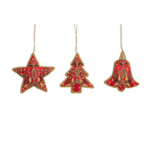 OKRASEK ZA NOVOLETNO JELKO - ZVEZDA, JELKA ALI ZVONČEK, RDEČE BARVE
