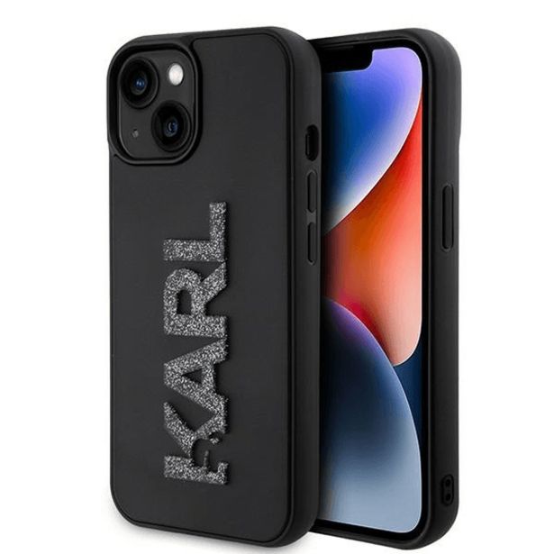 ORIGINALEN KARL LAGERFELD OVITEK IPHONE 15 - LOGO 3D - ČRNA ZAŠČITA - KLHCP15S3DMBKCK
