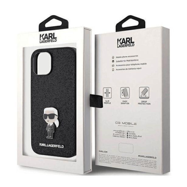 ORIGINALEN KARL LAGERFELD OVITEK IPHONE 15 PLUS - GLITTER IML NFT ICONIC -  ČRN OVITEK Z BLEŠČICAMI- KLHCP15MGKNPSK