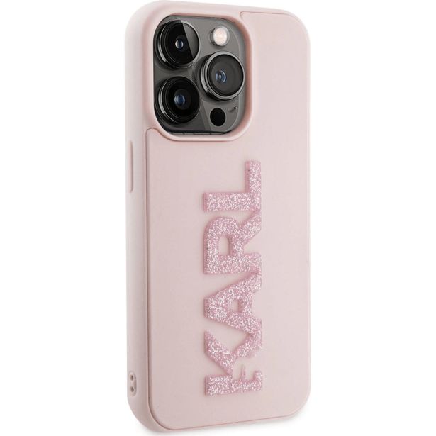 ORIGINALEN KARL LAGERFELD OVITEK IPHONE 15 PRO - LOGO 3D - ROZA ZAŠČITA - KLHCP15L3DMBKCP