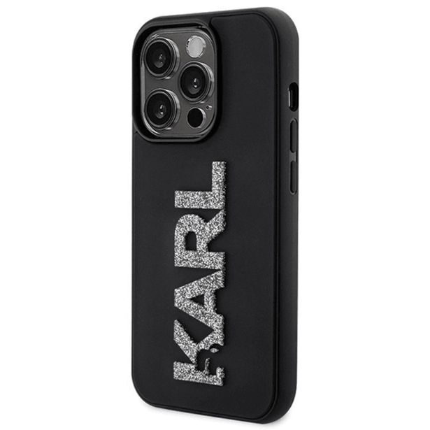 ORIGINALEN KARL LAGERFELD OVITEK IPHONE 15 PRO MAX - LOGO 3D - ČRNA ZAŠČITA- KLHCPX3DMBKCK