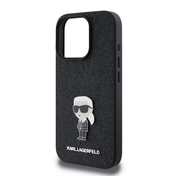 ORIGINALEN KARL LAGERFELD OVITEK IPHONE 16 PRO MAX - GLITTER IML NFT ICONIC -  ČRN OVITEK Z BLEŠČICAMI- KLHCP16XGKNPSK