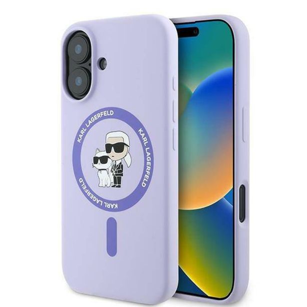 ORIGINALEN KARL LAGERFELD OVITEK MAGSAFE IPHONE 16 - KARL AND CHOUPETTE - VIJOLA - KLHMP16SSCMKCRHU