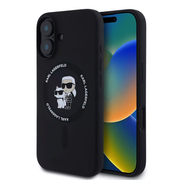 ORIGINALEN KARL LAGERFELD OVITEK MAGSAFE IPHONE 16 PLUS - KARL AND CHOUPETTE - ČRN - KLHMP16MSCMKCRHK