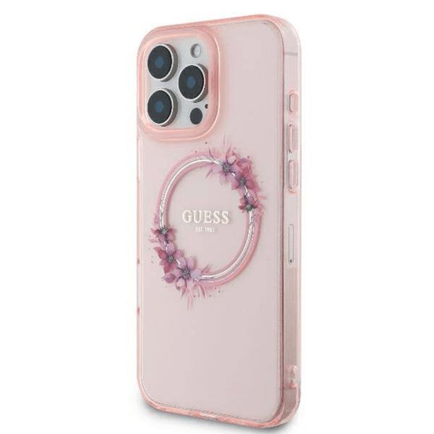 ORIGINALNI GUESS OVITEK GUHMP16SHFWFCP ZA IPHONE 16 - MAGSAFE - FLOWER - ROZA