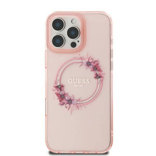 ORIGINALNI GUESS OVITEK GUHMP16SHFWFCP ZA IPHONE 16 - MAGSAFE - FLOWER - ROZA