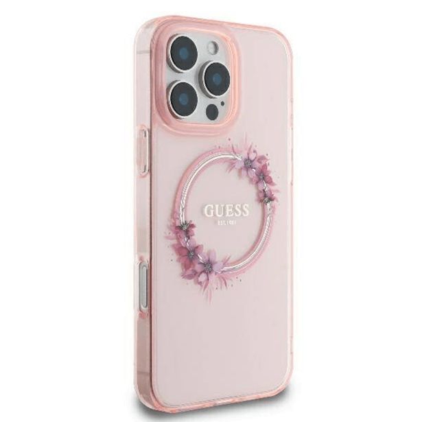 ORIGINALNI GUESS OVITEK GUHMP16SHFWFCP ZA IPHONE 16 - MAGSAFE - FLOWER - ROZA
