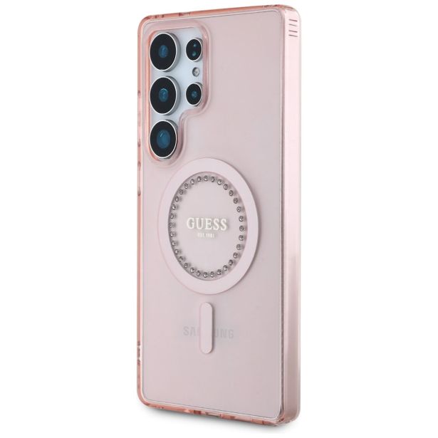 OVITEK ZA TELEFON ZA SAMSUNG GALAXY S25 ULTRA 5G - ORIGINALNI GUESS MAGSAFE - ROZA S KRISTALČKI