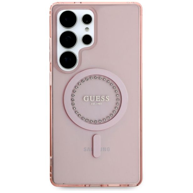 OVITEK ZA TELEFON ZA SAMSUNG GALAXY S25 ULTRA 5G - ORIGINALNI GUESS MAGSAFE - ROZA S KRISTALČKI