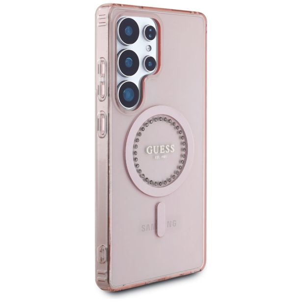 OVITEK ZA TELEFON ZA SAMSUNG GALAXY S25 ULTRA 5G - ORIGINALNI GUESS MAGSAFE - ROZA S KRISTALČKI