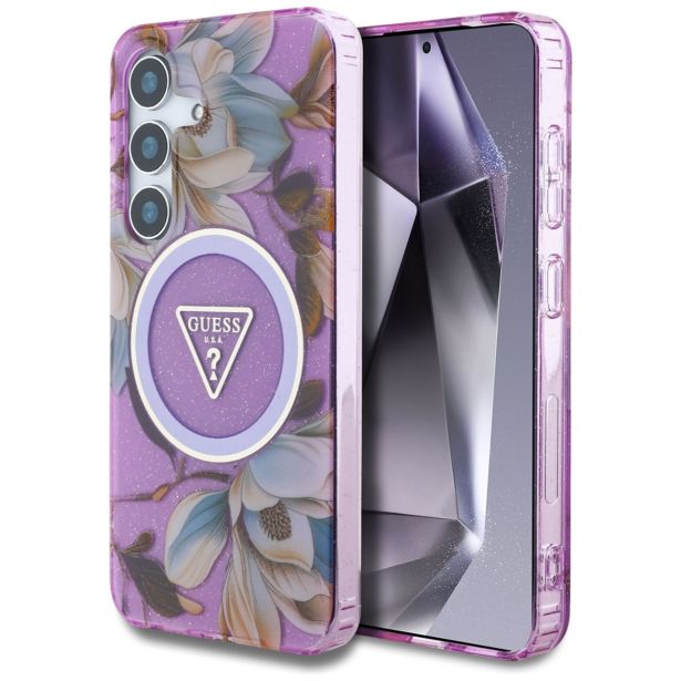 ORIGINALNI GUESS OVITEK ZA SAMSUNG GALAXY S25 5G - MAGSAFE - FLOWERS TRIANGLE - GUHMS25SHFLPEDU