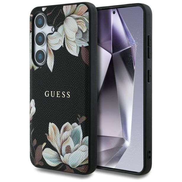ORIGINALNI GUESS OVITEK ZA SAMSUNG GALAXY S25 5G - MAGSAFE - PRINTED FLOWER - ČRN - GUHMS25SPGNMPLMK