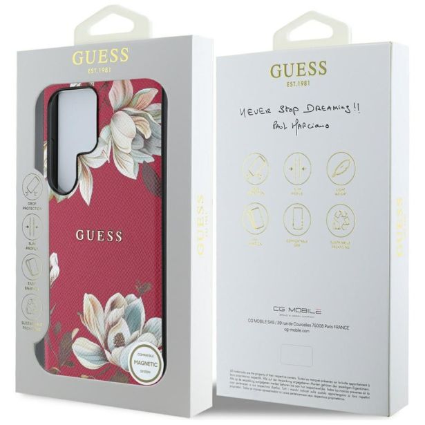 ORIGINALNI GUESS OVITEK ZA SAMSUNG GALAXY S25 ULTRA 5G - MAGSAFE - PRINTED FLOWER - PINK - GUHMS25LPGNMPLMF