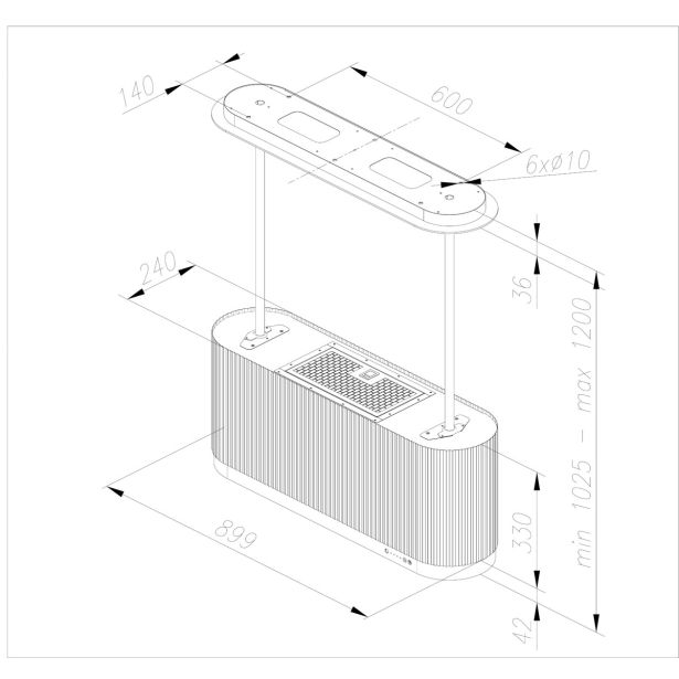 OTOČNA KUHINJSKA NAPA CIARKO DESIGN MONO W, ČRNA