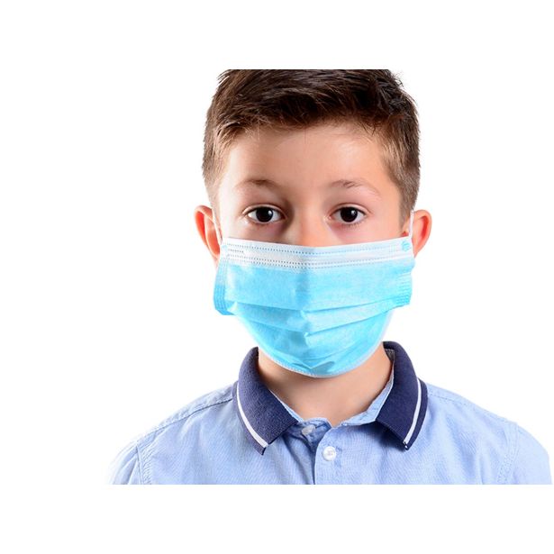 OTROŠKA OBRAZNA MASKA ZA USTA IN NOS, MODRA, 3-SLOJNA, ZA ENKRATNO UPORABO, V ZAVITKU 10 KOS