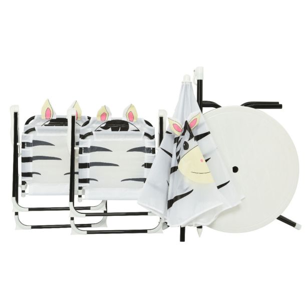 OTROŠKI KAMP STOL DECORIS OTROŠKI SET, ZEBRA MIZA, 2 STOLA, SENČNIK