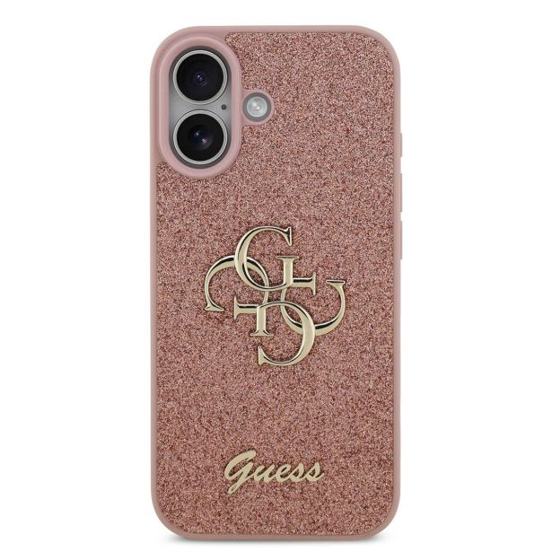 GUESS GUHCP17SHG4SGP SILIKONSKI OVITEK ZA IPHONE 17 - ROZA Z BLEŠČICAMI IN ZLATIM LOGOM