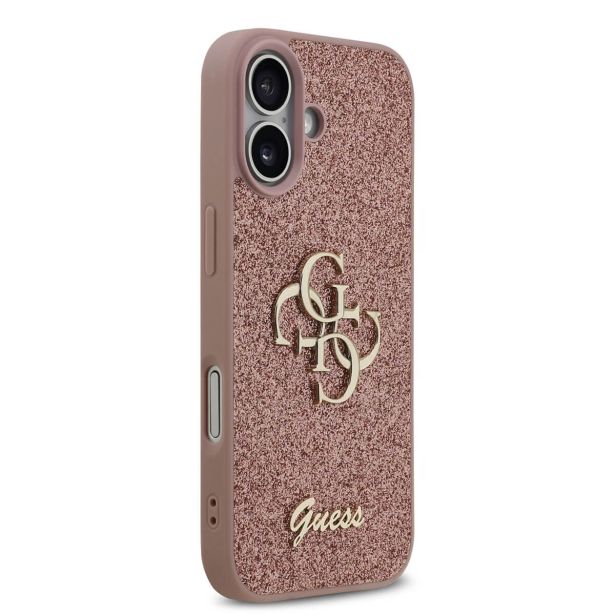 GUESS GUHCP17SHG4SGP SILIKONSKI OVITEK ZA IPHONE 17 - ROZA Z BLEŠČICAMI IN ZLATIM LOGOM