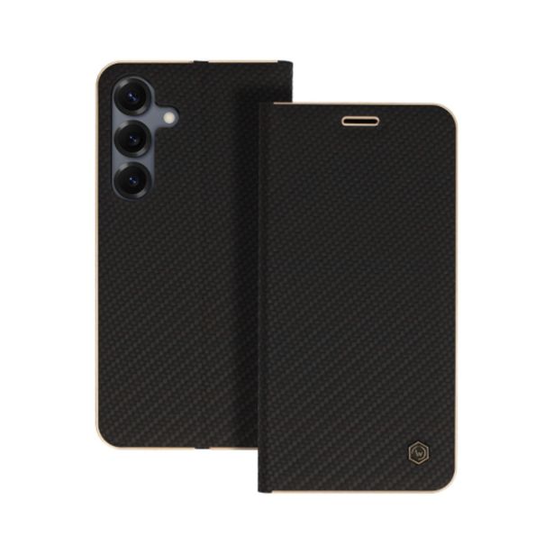 HAVANA PREMIUM PREKLOPNA TORBICA SAMSUNG GALAXY A17 - CARBON ČRNA Z ZLATIM ROBOM