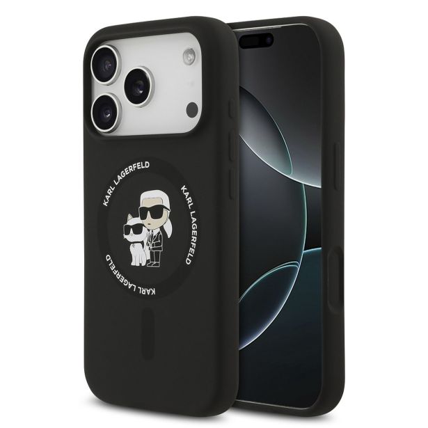 ORIGINALEN KARL LAGERFELD OVITEK MAGSAFE IPHONE 17 PRO - KARL AND CHOUPETTE - ČRN - KLHMP17LSCMKCRHK