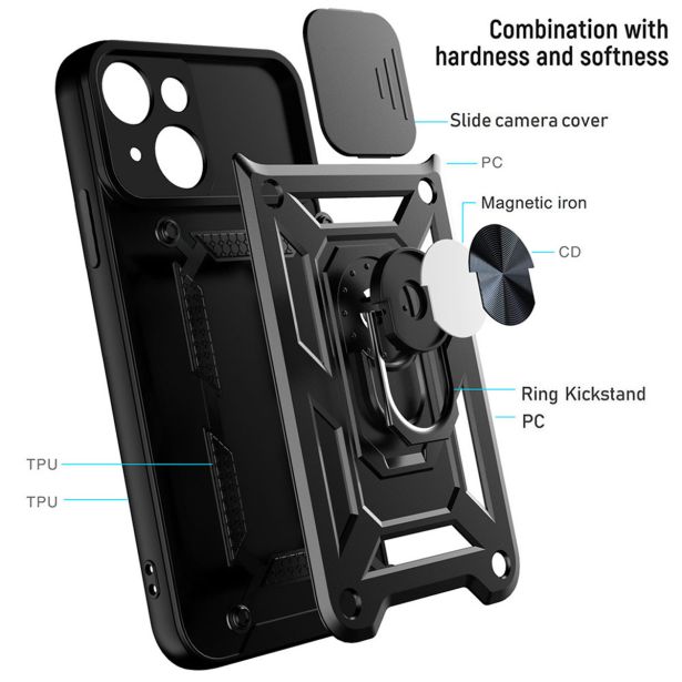 SILIKONSKI OVITEK ARMOR RING Z ZAŠČITO KAMERE ZA IPHONE 17 - ČRN