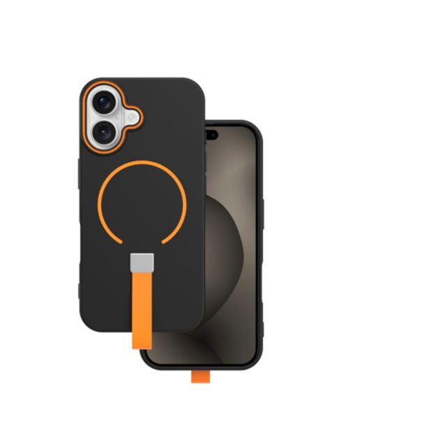 MAT LIQUID SILIKONSKI OVITEK S PAŠČKOM Z MAGSAFE ZA IPHONE 17 - ČRNO-ORANŽEN